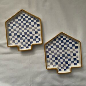 Blue Checkered House-Shaped Plates Set of 2 Pieces